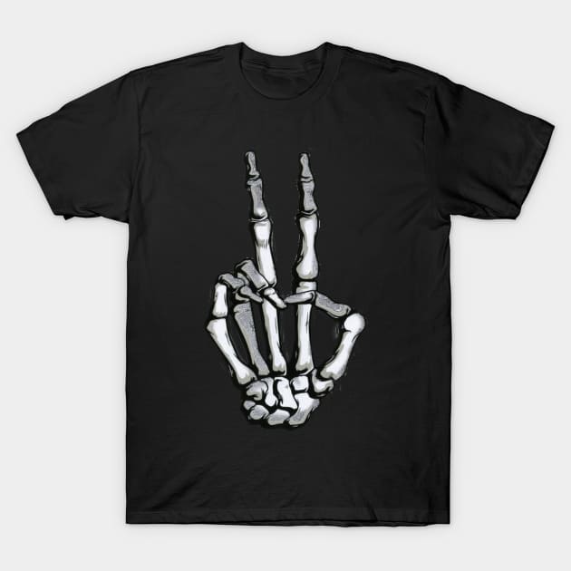 Skeleton Hand Peace Sign T-Shirt by Reinrab